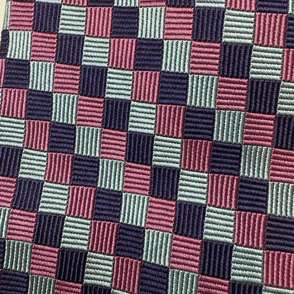 VTG 90s Brooks‎ Brothers Pink Black Silver Checkerboard Woven Silk Tie Preppy